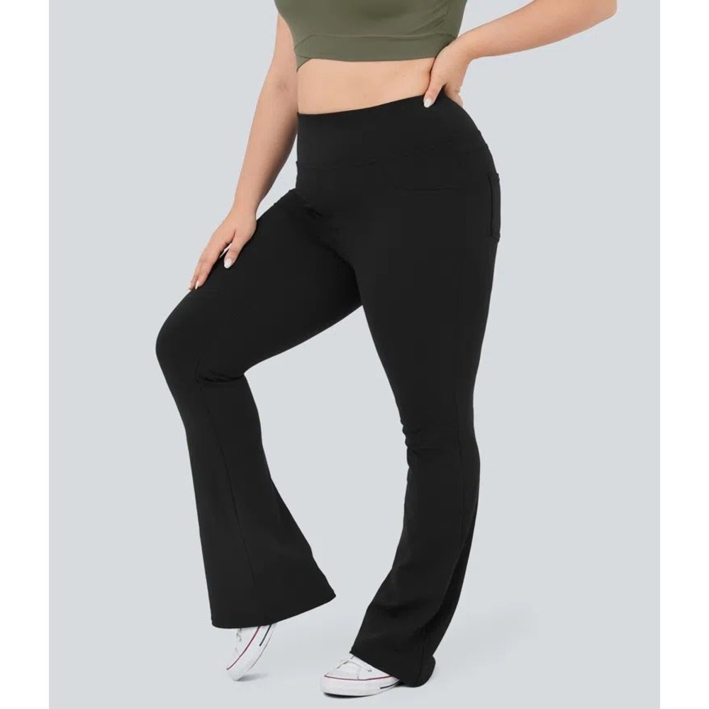 HALARA Set of 2 Stretch High-Waisted Pocket Flare Yoga Leggings Black Plus Sz 1X